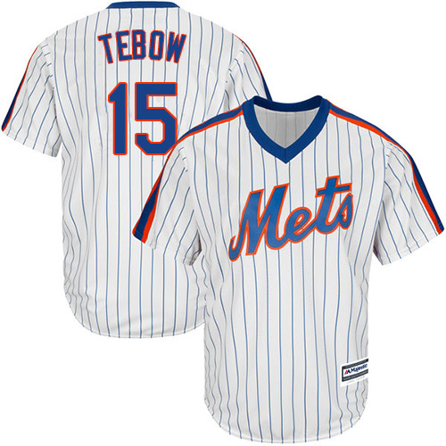 Mets #15 Tim Tebow White(Blue Strip) Alternate Cool Base Stitched Youth MLB Jersey - Click Image to Close